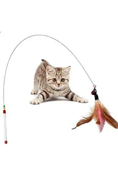 Nunbell Kedi Oyun Oltası 90 cm Renkli Tüylü Kedi Oyuncağı Çelik Telli Kedi Oyun Tüyleri ürün görseli 1