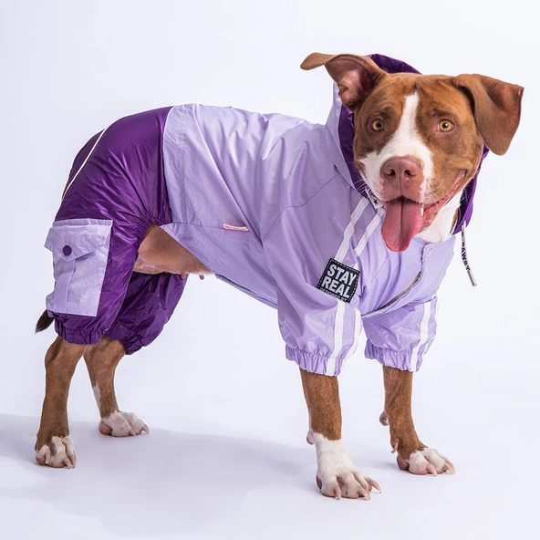 Pawstar BiColor Lila-Mor Polarlı Su Geçirmez Orta-Büyük Irk Köpek Yağmurluk Tulum ürün görseli 1