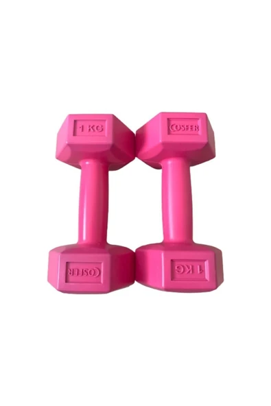 St Morritz Pembe Plastik Kaplı İçi Kum Dambıl Cosfer Pembe Renk Dambıl Seti 1 Kg Vinyl ürün görseli 1