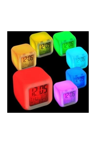 CMT Çalar Masa Renk Değiştiren Küp Saat Alarm Clock Takvim ürün görseli 1