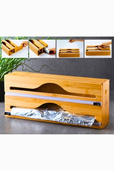 Bundeba Bambu 2 Bölmeli Streç ve Folyo Kesici Tezgah Üstü Çekmece İçi Organizer 33,5x15,5x8 Cm ürün görseli 1