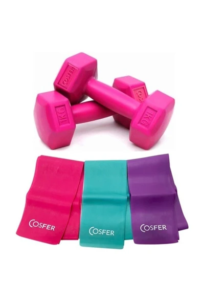 Cosfer Dambıl 1 Kg X 2 Fuşya Pilates Drenç Bandı 3 Lü ürün görseli 1