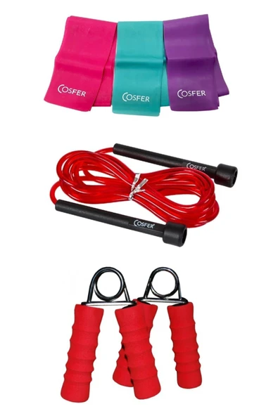Cosfer 3 Lü Pilates Bandı Uzunluğu Ayarlanabilir Atlama Ipi El Parmak Güçlendirme El Yayı 3 Lü Set ürün görseli 1
