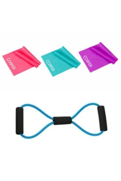 Cosfer Egzersiz Direnç Lastiği Ve 3'lü 120*7,5 Cm Pilates Direnç Lastiği ürün görseli 1