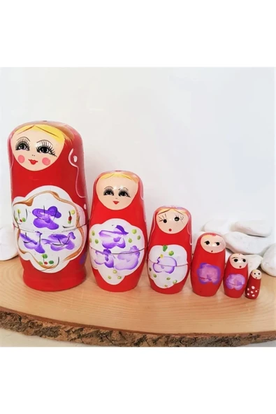 elisalife Ahşap İç  içe Geçen 6 Parçalı Eğlenceli Dekoratif Matruşka Bebek ürün görseli 1