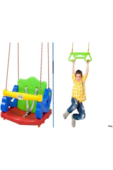elisalife İkili Oyun Set Büyük Boy Emniyet Kemerli Salıncak  Ve Barfiks Oyuncağı ürün görseli 1