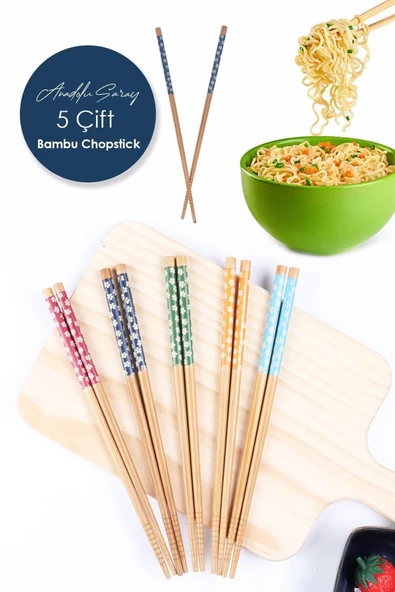 KfcHome 5 Çift Desenli Yıkanabilir Kore Çin Bambu Chopsticks Yemek Çubuğu | Desenli Bambu Chopstick ürün görseli 1