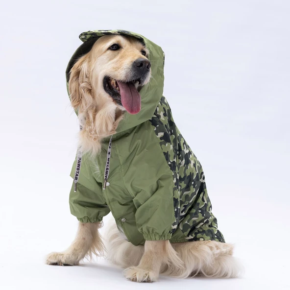 Pawstar Yeşil Dijon Polarlı Su Geçirmez Orta-Büyük Irk Köpek Yağmurluğu ürün görseli 1