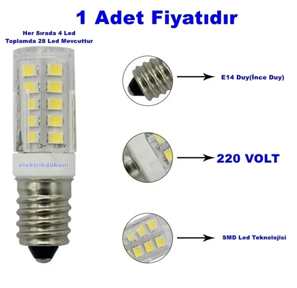 K2 E-14 2.5w Mısır Led Ampul GÜNIŞIĞI 3000k (İnce Duy Buz Dolabı Ampulu Gün Işığı Sarı Işık) ürün görseli 1