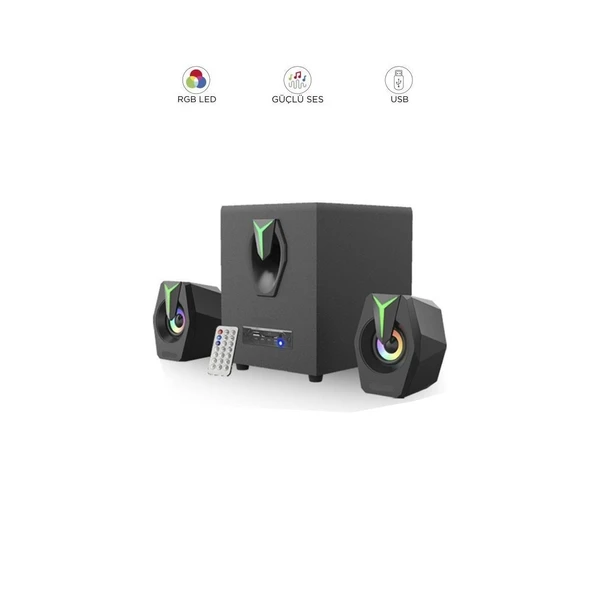 D38 Bluetooth Hoparlör 2 in1 Subwoofer Rgb Işıklı Bilgisayar Hoparlörü Speaker ürün görseli 1