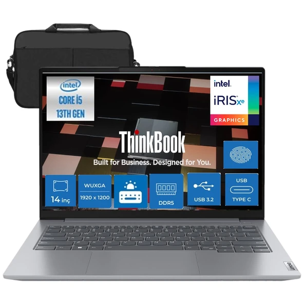 Lenovo Thinkbook 14 G6 Irl Intel Core I5-13420H 32 GB 1tb SSD UHD Graphics 14" Wuxga 300NIT Freedos Taşınabilir Bilgisayar 21KG00UCTR6 & Cimete Çanta ürün görseli 1