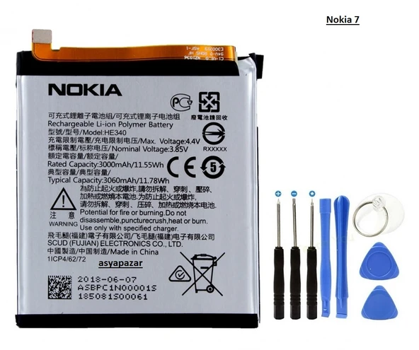 NOKIA 7 Batarya Pil TA1041-TA1100-TA1097 HE340 ve Tamir Seti ürün görseli 1