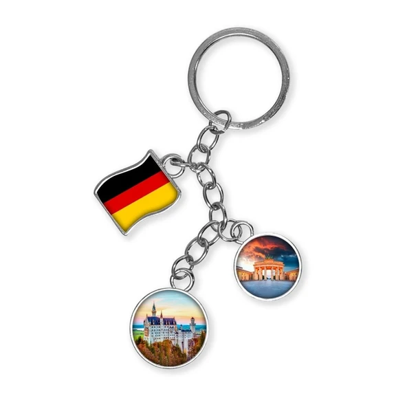 Almanya Üçlü Epoksi Metal Çift Taraflı Damla Anahtarlık Germany ürün görseli 1