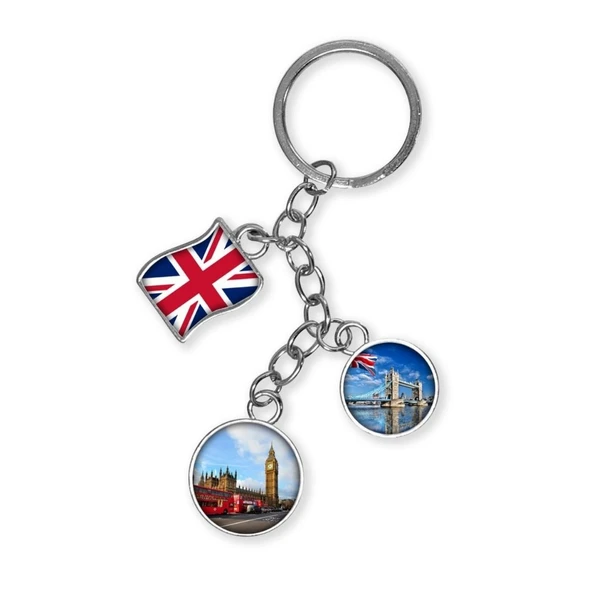 İngiltere Üçlü Epoksi Metal Çift Taraflı Damla Anahtarlık England ürün görseli 1
