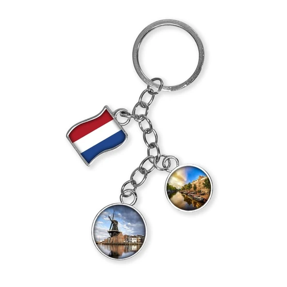 Hollanda Üçlü Epoksi Metal Çift Taraflı Damla Anahtarlık Holland ürün görseli 1