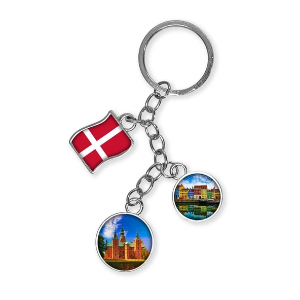Danimarka Üçlü Epoksi Metal Çift Taraflı Damla Anahtarlık Denmark ürün görseli 1