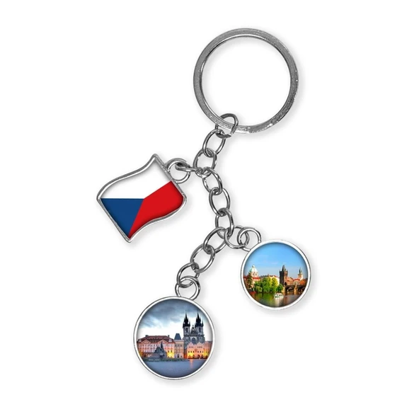 Çek Cumhuriyeti Üçlü Epoksi Metal Çift Taraflı Damla Anahtarlık Czech Republic ürün görseli 1