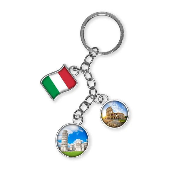 İtalya Üçlü Epoksi Metal Çift Taraflı Damla Anahtarlık Italy ürün görseli 1