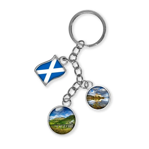 İskoçya Üçlü Epoksi Metal Çift Taraflı Damla Anahtarlık Scotland ürün görseli 1