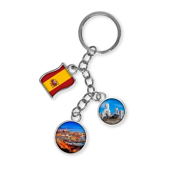 İspanya Üçlü Epoksi Metal Çift Taraflı Damla Anahtarlık Spain ürün görseli 1