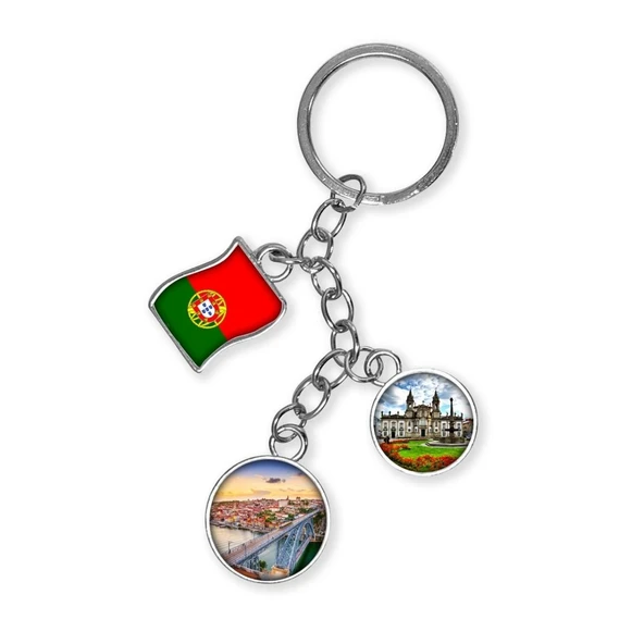 Portekiz Üçlü Epoksi Metal Çift Taraflı Damla Anahtarlık Portugal ürün görseli 1