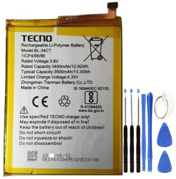 Tecno Spark 3 Pro Pil Batarya BL-34CT+Tamir Seti ürün görseli 1