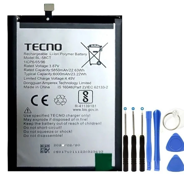 Tecno Spark 7T KE6 Pil Batarya BL-58CT+Tamir Set 6000 mAh ürün görseli 1