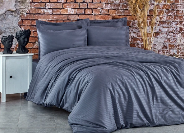 Komfort Home Çift Kişilik Çizgili Pamuk Saten Nevresim Takımı ürün görseli 1