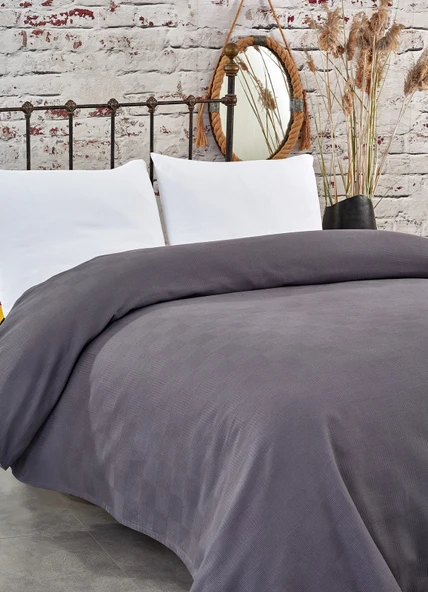 Komfort Home Çift Kişilik Dama Desen %100 Pamuk Pike / Antrasit ürün görseli 1