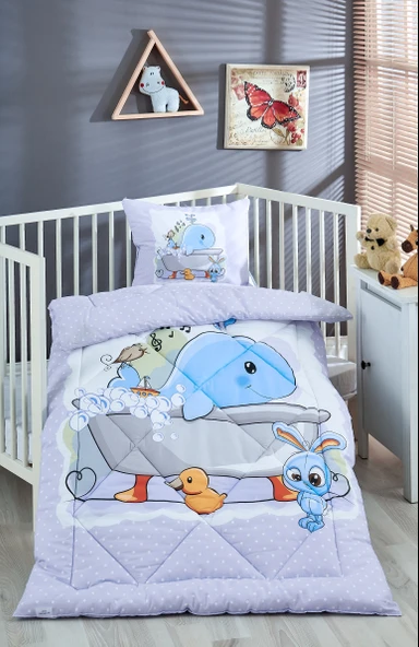 Komfort Home Baskılı %100 Pamuklu Silikon Elyaf Bebek Yorganı+Yastık ürün görseli 1