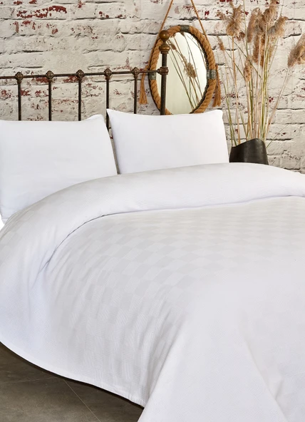 Komfort Home Çift Kişilik Dama Desen %100 Pamuk Pike / Beyaz ürün görseli 1