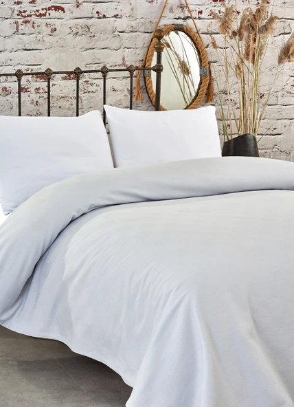 Komfort Home Çift Kişilik Dama Desen %100 Pamuk Pike / Açık Gri ürün görseli 1