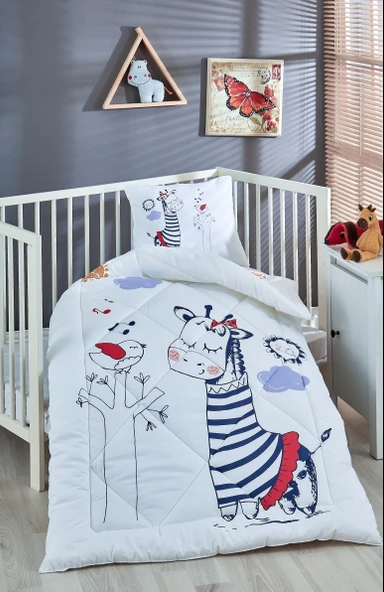 Komfort Home Baskılı %100 Pamuklu Silikon Elyaf Bebek Yorganı+Yastık ürün görseli 1