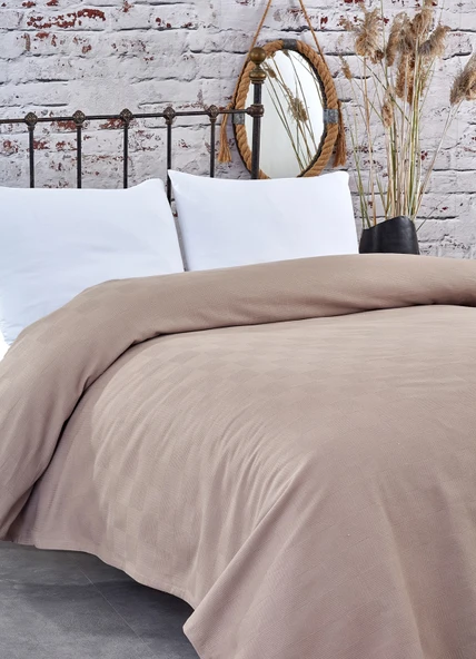 Komfort Home Çift Kişilik Dama Desen %100 Pamuk Pike / Sütlü Kahve ürün görseli 1