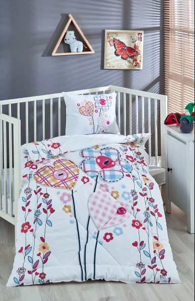 Komfort Home Baskılı %100 Pamuklu Silikon Elyaf Bebek Yorganı+Yastık ürün görseli 1