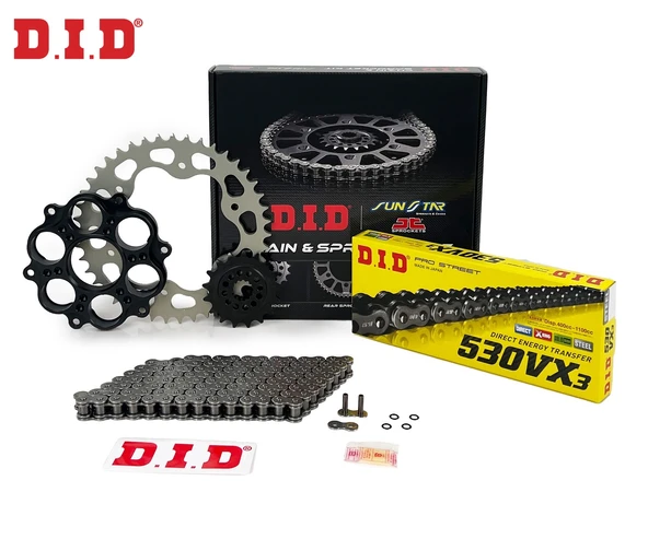 ZİNCİR DİŞLİ SETİ DUCATI MULTISTRADA (1200 cc)  (2010-2017) / DUCATI / MULTISTRADA / 1200cc / ZİNCİR: DID-530VX3 (Çelik)-108 / ÖN-ARKA DİŞLİ: SUNSTAR (15T-40T) / 2010-2011-2012-2013-2014-2015-2016-201 ürün görseli 1