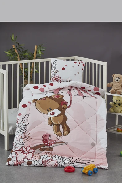 Komfort Home Baskılı %100 Pamuklu Silikon Elyaf Bebek Yorganı+Yastık ürün görseli 1