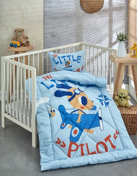Komfort Home Baskılı %100 Pamuklu Silikon Elyaf Bebek Yorganı+Yastık ürün görseli 1