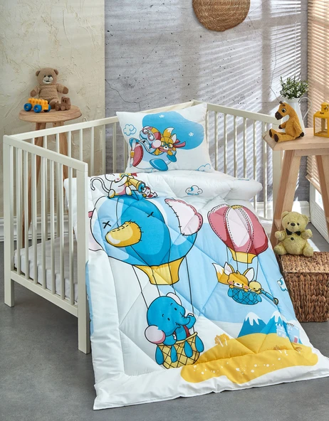 Komfort Home Baskılı %100 Pamuklu Silikon Elyaf Bebek Yorganı+Yastık ürün görseli 1