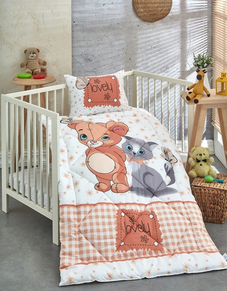 Komfort Home Baskılı %100 Pamuklu Silikon Elyaf Bebek Yorganı+Yastık ürün görseli 1