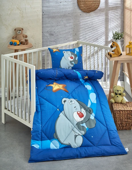 Komfort Home Baskılı %100 Pamuklu Silikon Elyaf Bebek Yorganı+Yastık ürün görseli 1