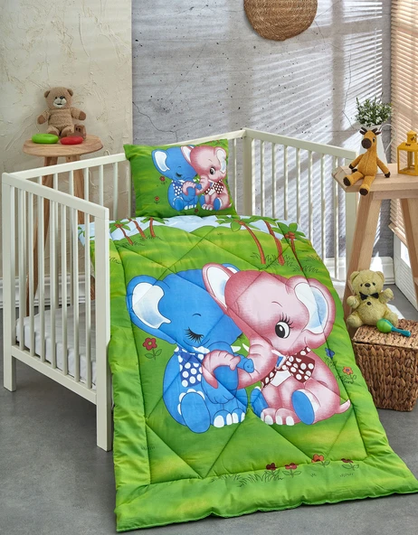 Komfort Home Baskılı %100 Pamuklu Silikon Elyaf Bebek Yorganı+Yastık ürün görseli 1
