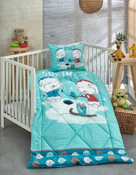 Komfort Home Baskılı %100 Pamuklu Silikon Elyaf Bebek Yorganı+Yastık ürün görseli 1