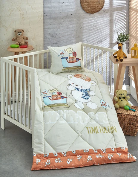 Komfort Home Baskılı %100 Pamuklu Silikon Elyaf Bebek Yorganı+Yastık ürün görseli 1