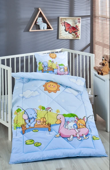 Komfort Home Baskılı %100 Pamuklu Silikon Elyaf Bebek Yorganı+Yastık ürün görseli 1