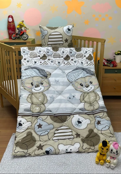 Komfort Home Baskılı %100 Pamuklu Silikon Elyaf Bebek Yorganı+Yastık ürün görseli 1