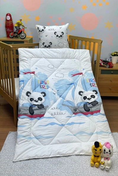 Komfort Home Baskılı %100 Pamuklu Silikon Elyaf Bebek Yorganı+Yastık ürün görseli 1