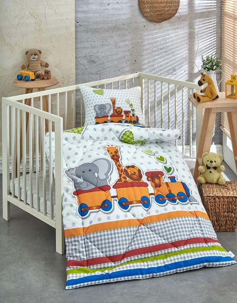 Komfort Home Baskılı %100 Pamuklu Silikon Elyaf Bebek Yorganı+Yastık ürün görseli 1
