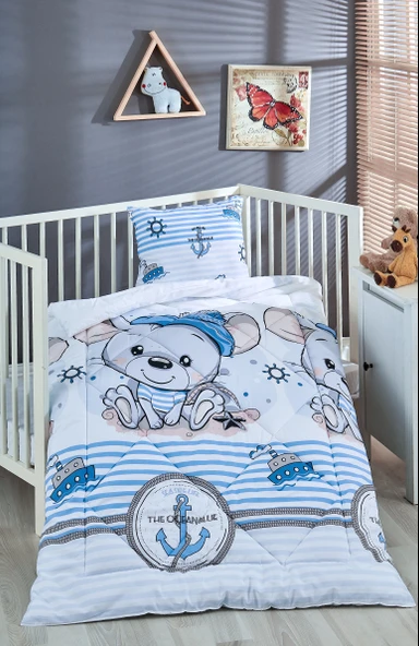 Komfort Home Baskılı %100 Pamuklu Silikon Elyaf Bebek Yorganı+Yastık ürün görseli 1