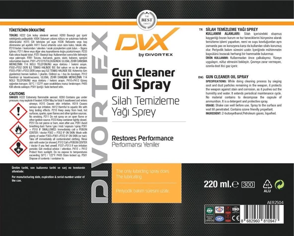 Dvx Silah Temizleme Yağlayıcı Sprey 220 ml - Resim 2